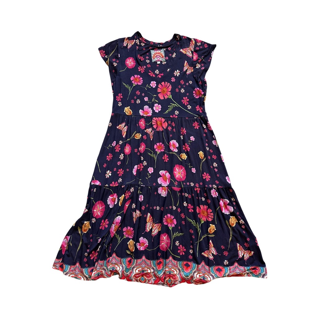 Johnny Was Sandra Floral Butterfly Tiered Maxi Dress Boho M